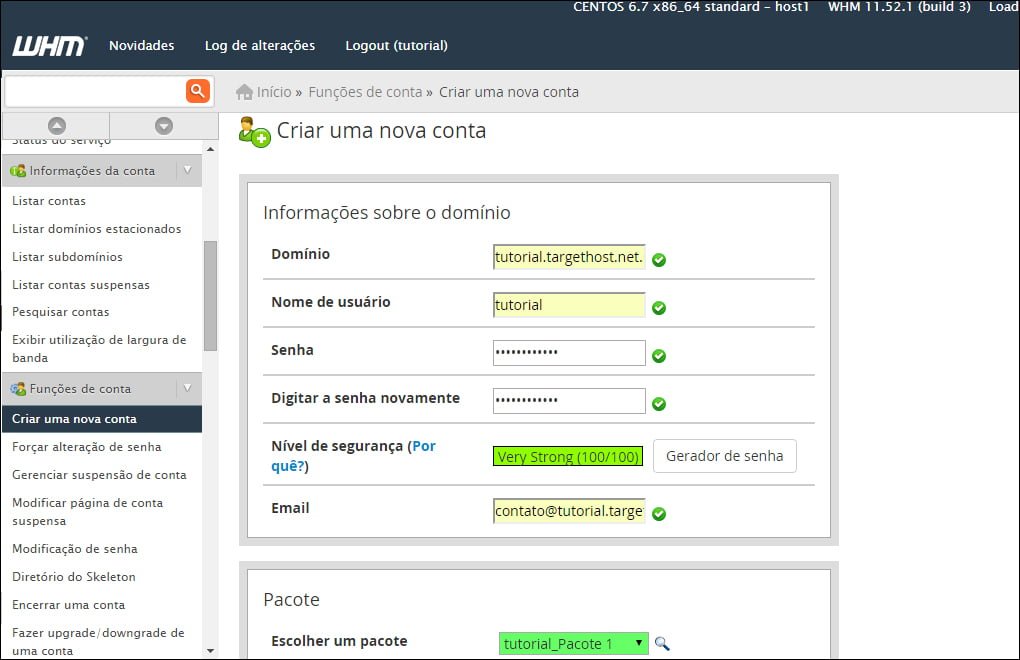 Criar plano hospedagem cpanel