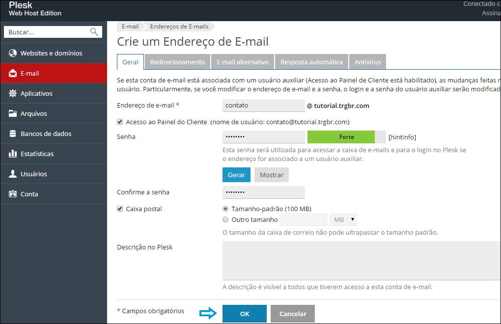 Redirecionar E-mail Plesk