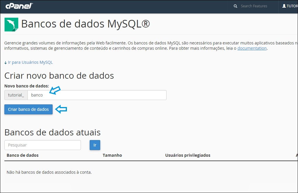 banco mysql cpanel