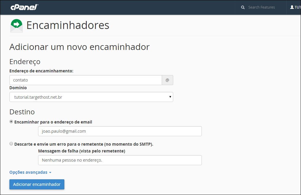 Redirecionar E-mail Cpanel