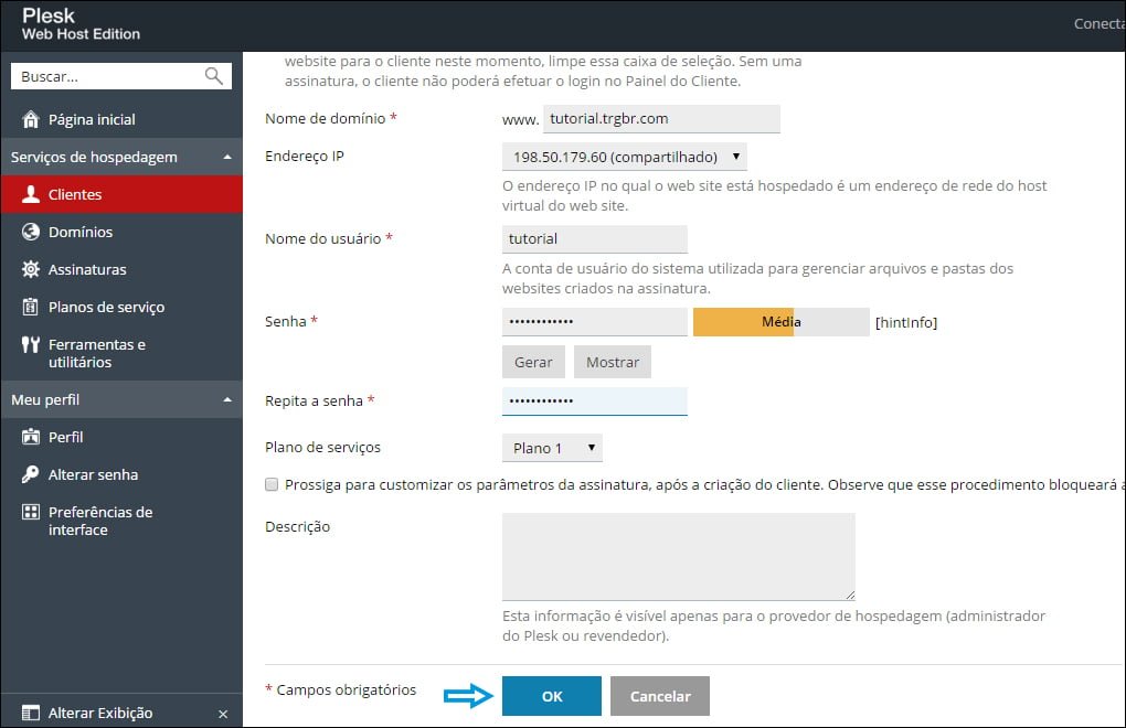 criar plano hospedagem plesk