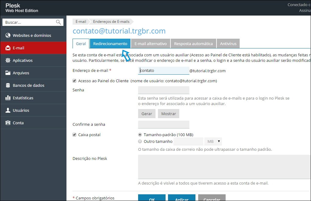 Redirecionar E-mail Plesk