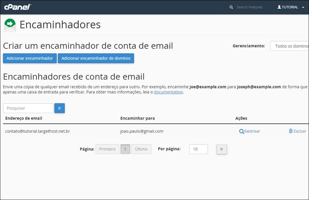 Redirecionar E-mail Cpanel