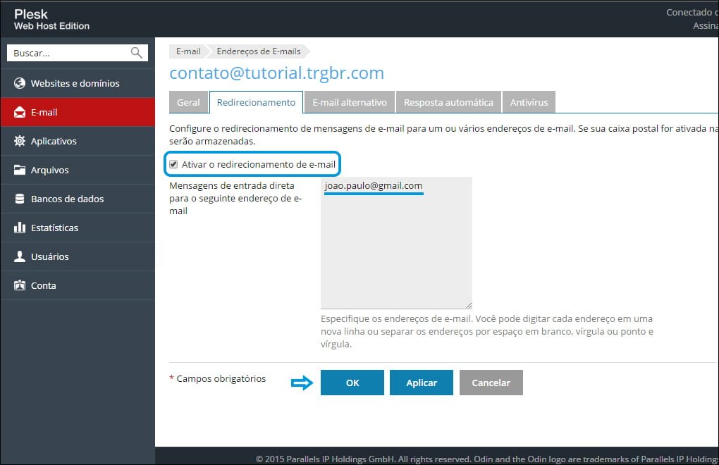 Redirecionar E-mail Plesk