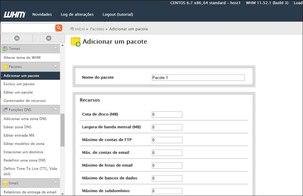 Criar plano hospedagem cpanel