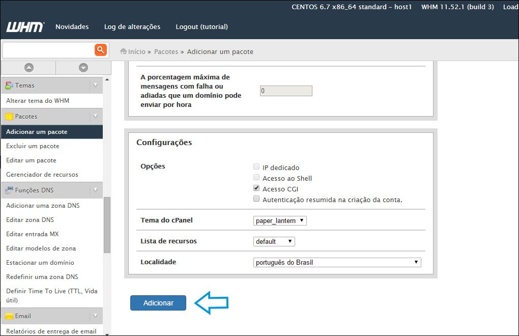 Criar plano hospedagem cpanel