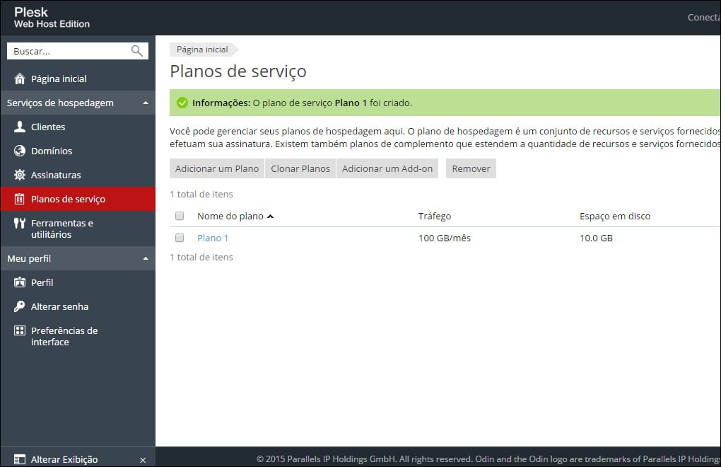 criar plano hospedagem plesk