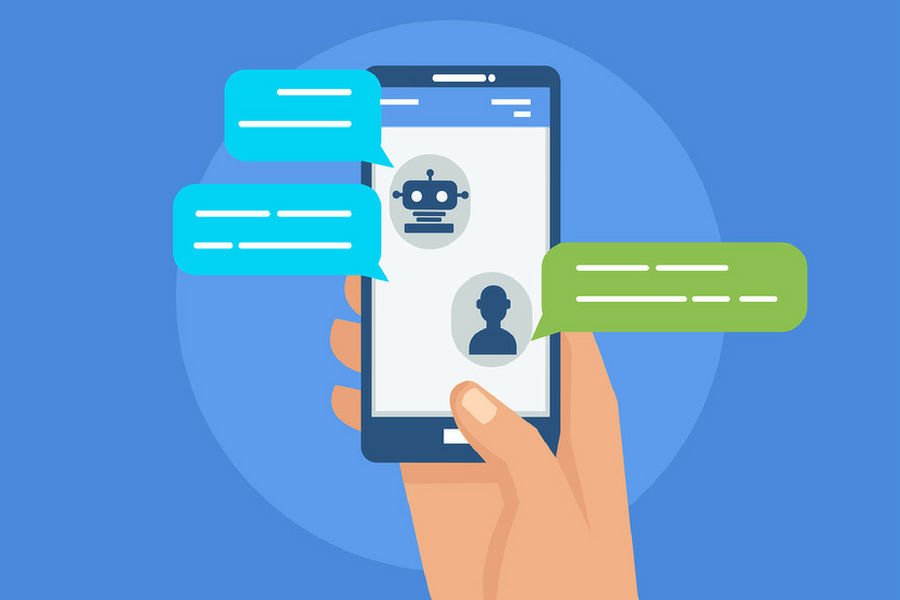 Desenho de uma mão segurando um celular | Quais as vantagens do chatbot?