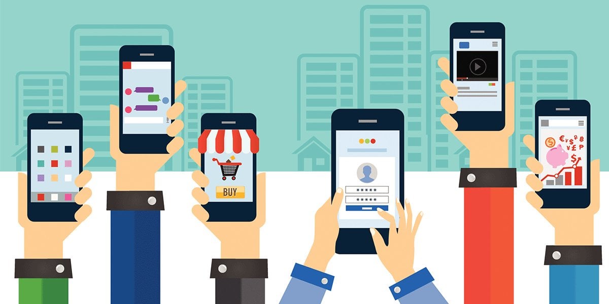 Ilustração pessoas segurando celular