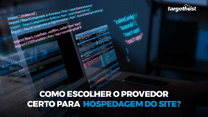 Tela escura de computador exibindo alguns códigos, com o seguinte texto: Como escolher o provedor certo para hospedagem do site?