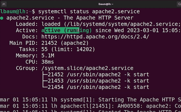 Verificando status do servidor Apache na hora de configurar o Linux.