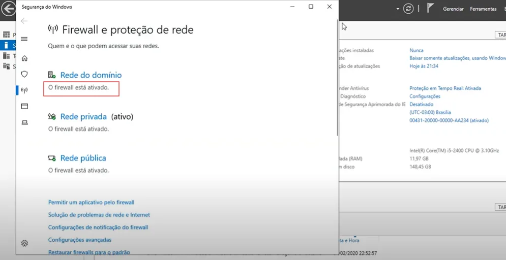 Ativando Firewall na hora de configurar o Windows Server