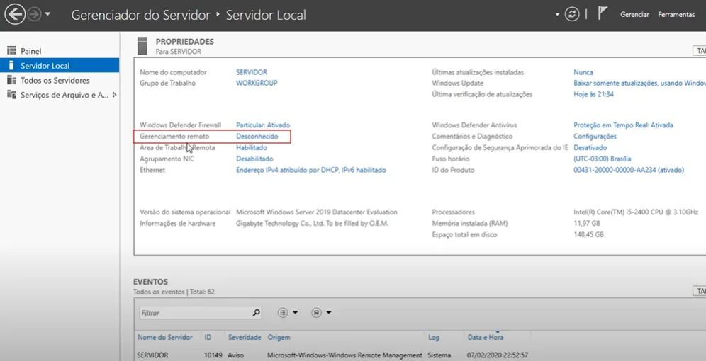 Ativação do gerenciamento remoto