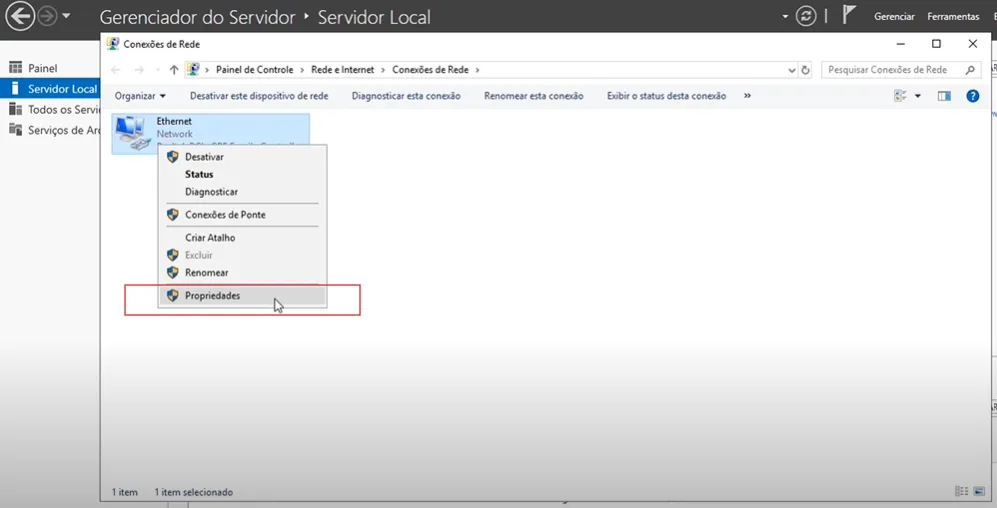 Configuração do IP para configurar Windows Server