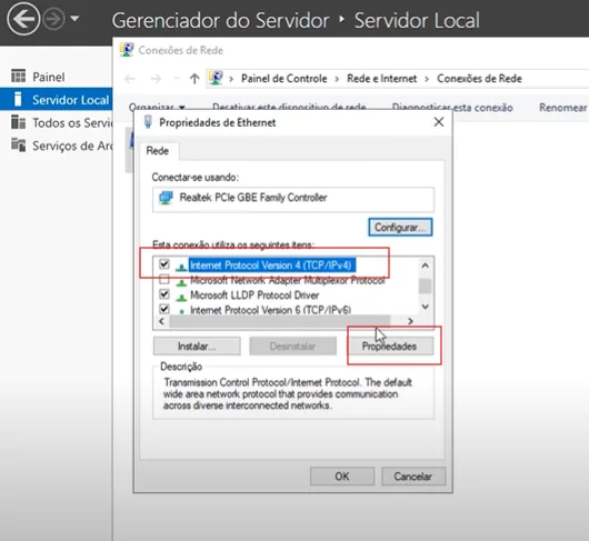 Configuração do IP para configurar Windows Server