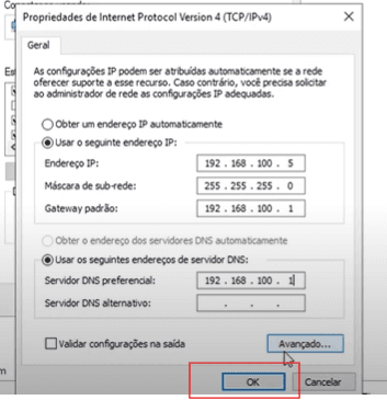 Configuração do IP para configurar Windows Server