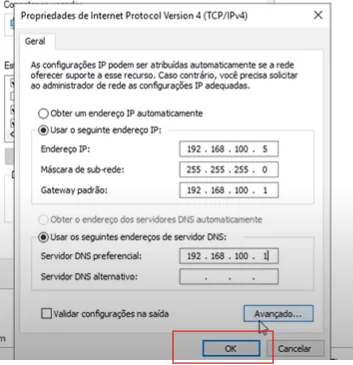 Configuração do IP para configurar Windows Server