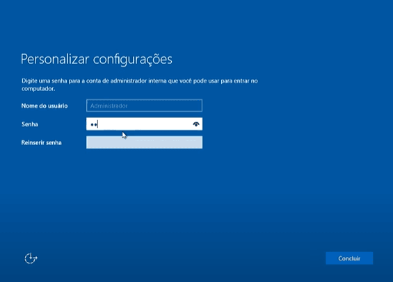 Definição de senha na instalação do Windows Server