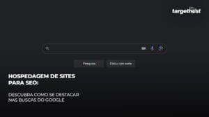 Homem fazendo uma busca no Google pelo celular, com o seguinte texto ao lado: hospedagem de site para SEO: descubra com se destacar na busca do Google