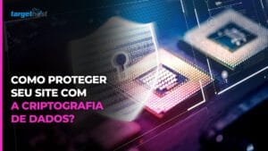 Cadeado formado por dados binários de computador e o seguinte texto: Como proteger seu site com a criptografia de dados?