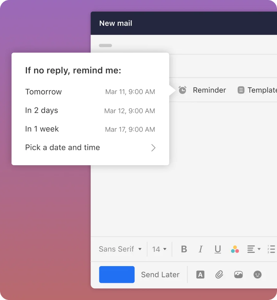 Sistema de alertas e lembretes de acompanhamento no Target Mail
